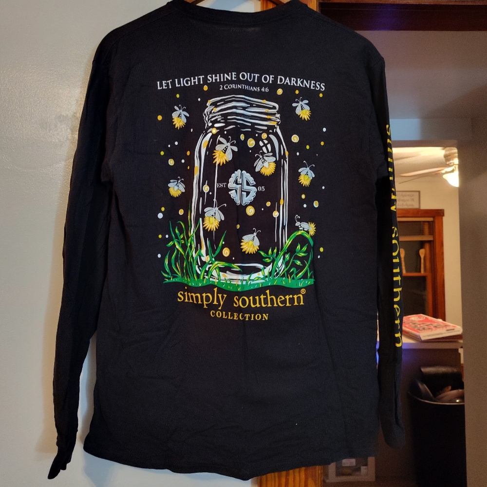 Simply Southern Black Firefly Mason Jar Long Sleeve Shirt Medium